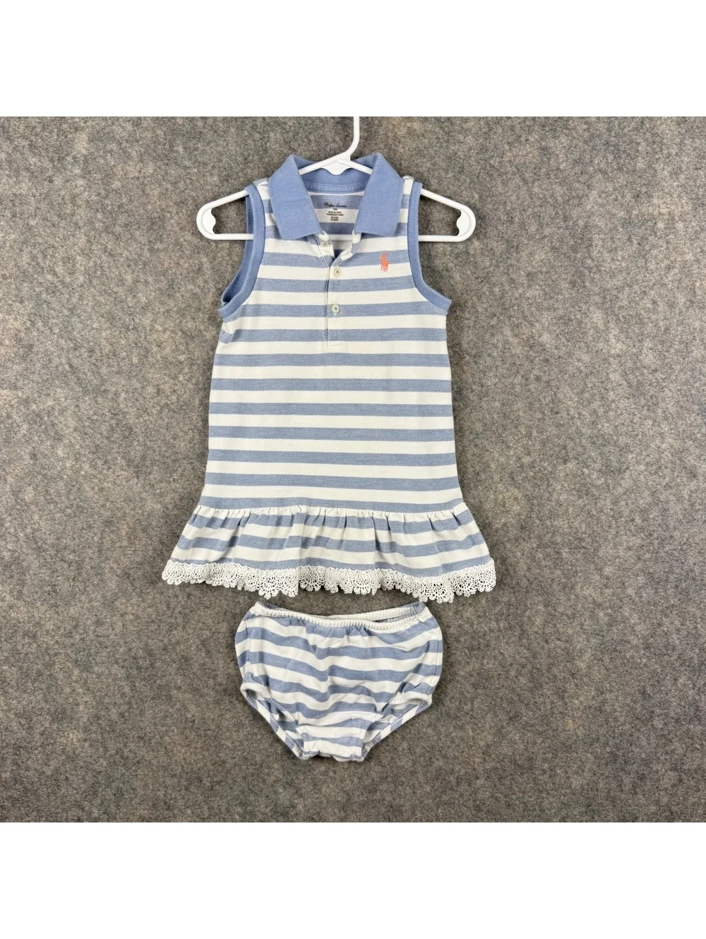 Ralph Lauren Sleeveless Polo Dress With Bloomers Blue White Stripe 24 Months 017